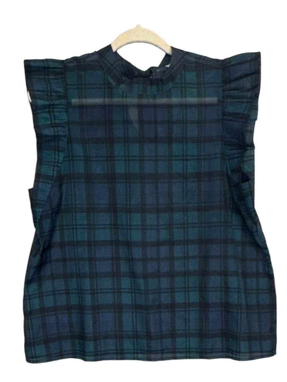 Loft Size L Blackwatch Plaid Flutter Sleeve Top